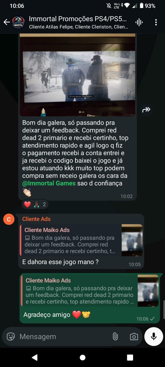 Feedback de cliente da Immortal Games